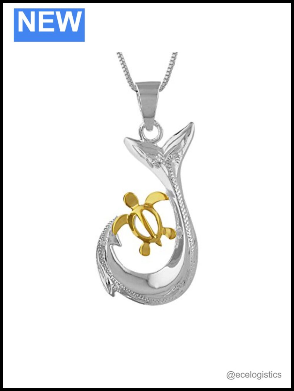 Sterling Silver Turtle Fish Hook Pendant Necklace 16+2 Extender